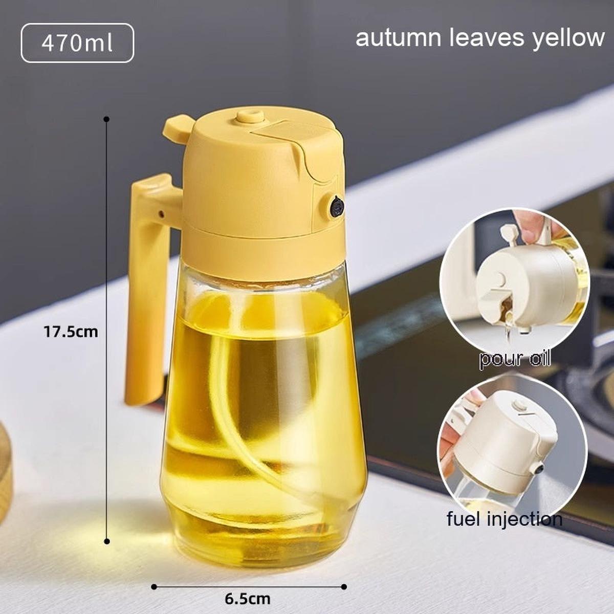 470ML Olive Oil Sprayer Dispenser For Cooking BBQ 2 In 1 Glass Oil Vinegar Soy Sauce Spray Kitchen Oil Bottle For Air Fryer - Yellow 470ML | 1PC