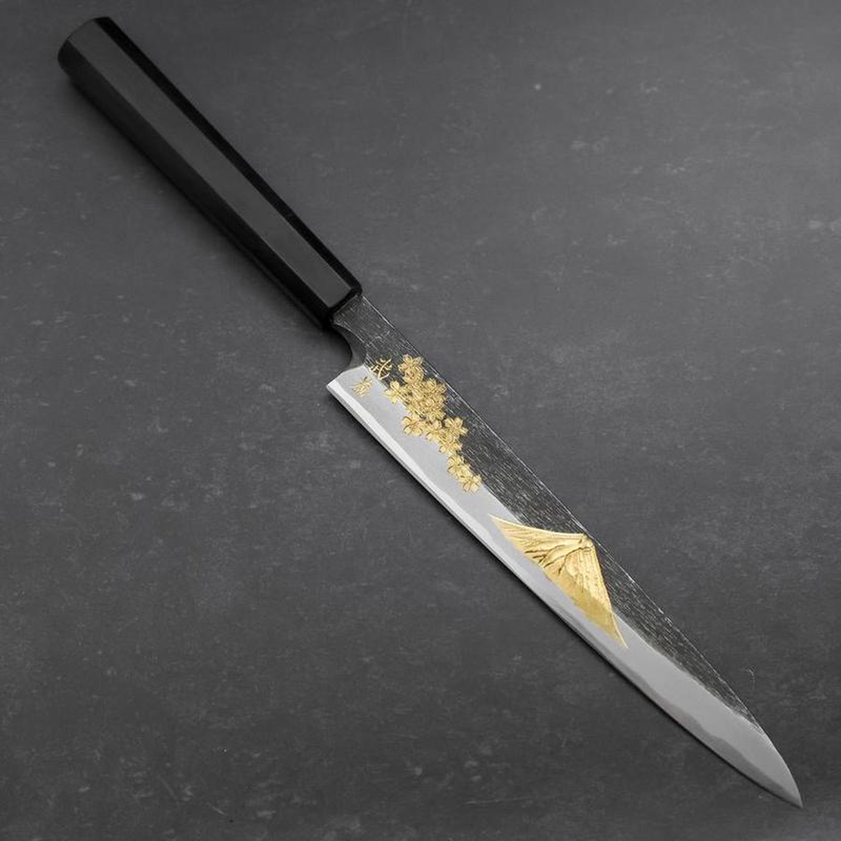 Yanagiba Blue Steel 2 Kurouchi Chokin Sakura-Fuji Buffalo Ebony Handle 210mm