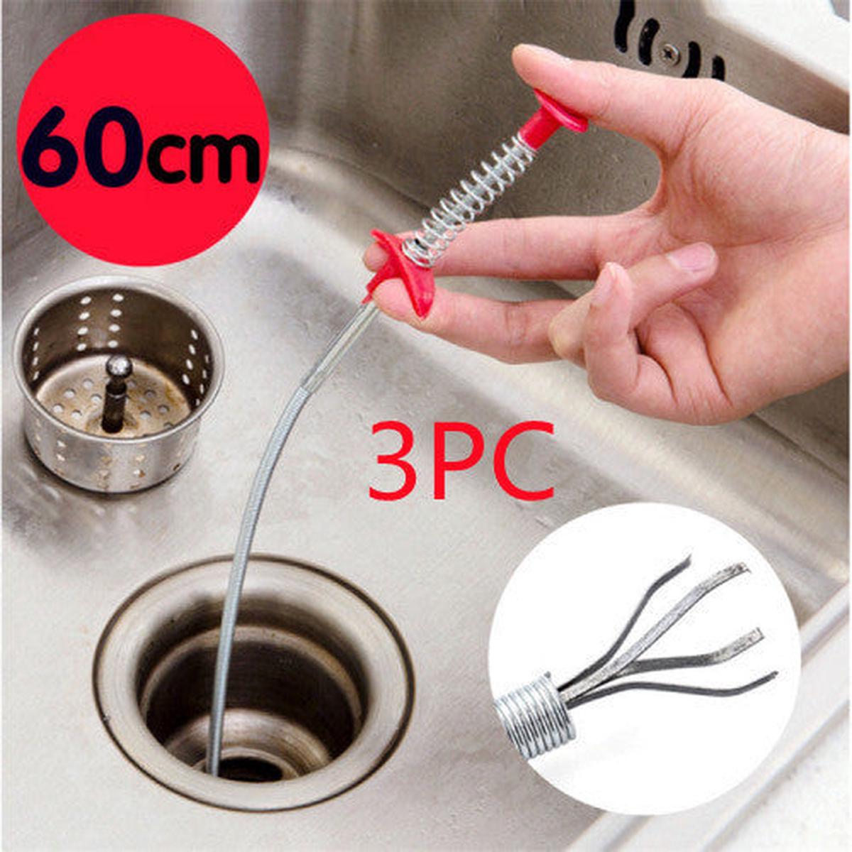 60CM Sewer Dredger Spring Pipe Dredging Tool Household Hair Cleaner Drain Clog Remover Cleaning Tools Household For Kitchen Sink Kitchen Gadgets - Color randomised 3pcs