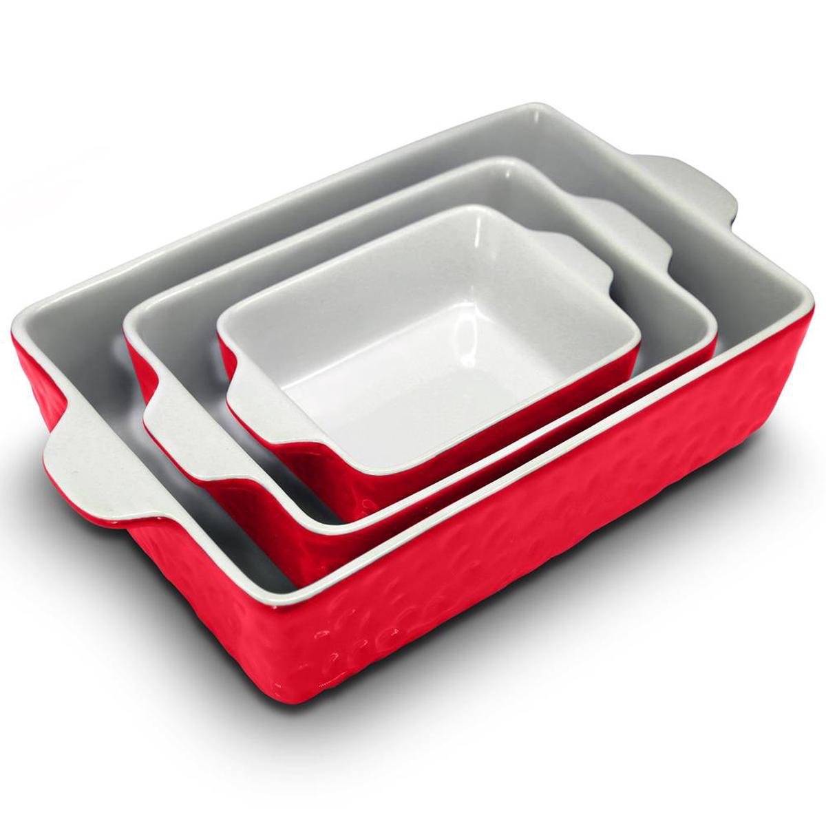 3-Pcs. Rectangular Ceramic Bakeware Set - Durable Baking Dishes Set, Odor-Free Hybrid Ceramic Non-Stick Baking Pans, Dishwasher Safe (Gray)
