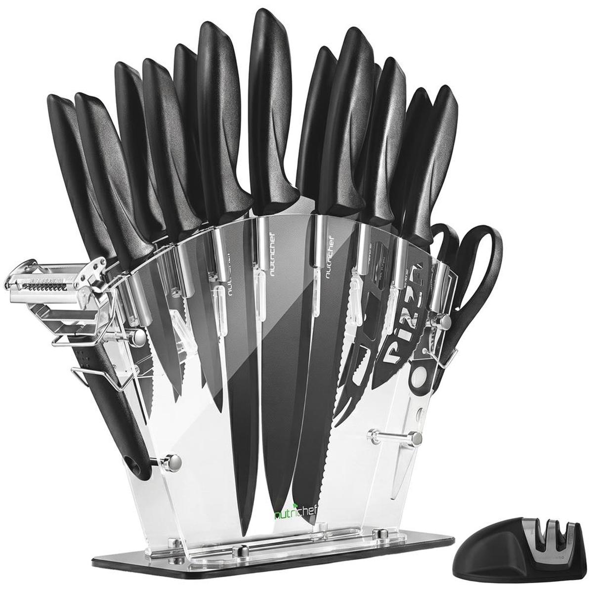 17-Piece Kitchen Knife Set - Precision Cutting - Stainless Steel - Acrylic Stand