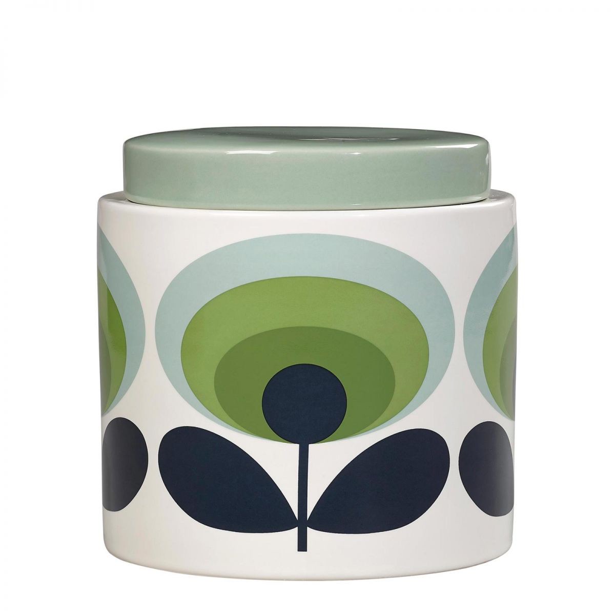 70s Oval Flower Ceramic Storage Jar - Green