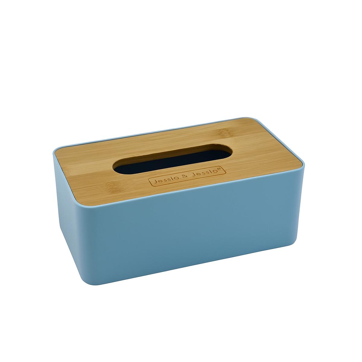 23722-18  Tissue Box  23cm (W) x 13cm (L) x 9cm (H)  Blue Base with Bamboo Lid