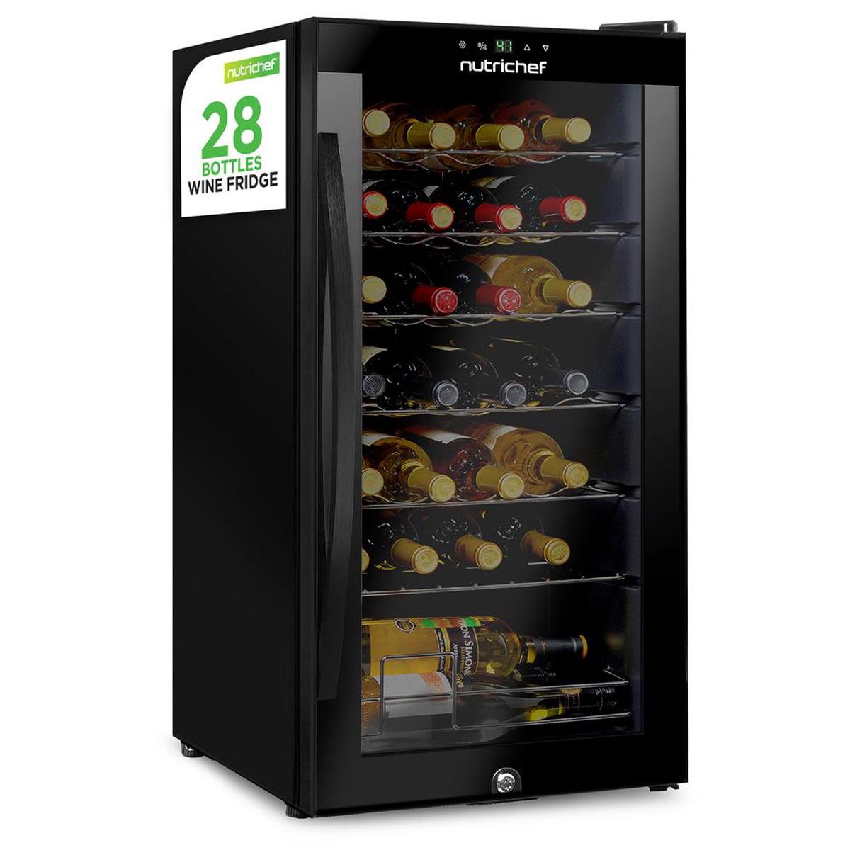 28 Bottle Wine Fridge Quiet Cooling Digital Control Glass Door