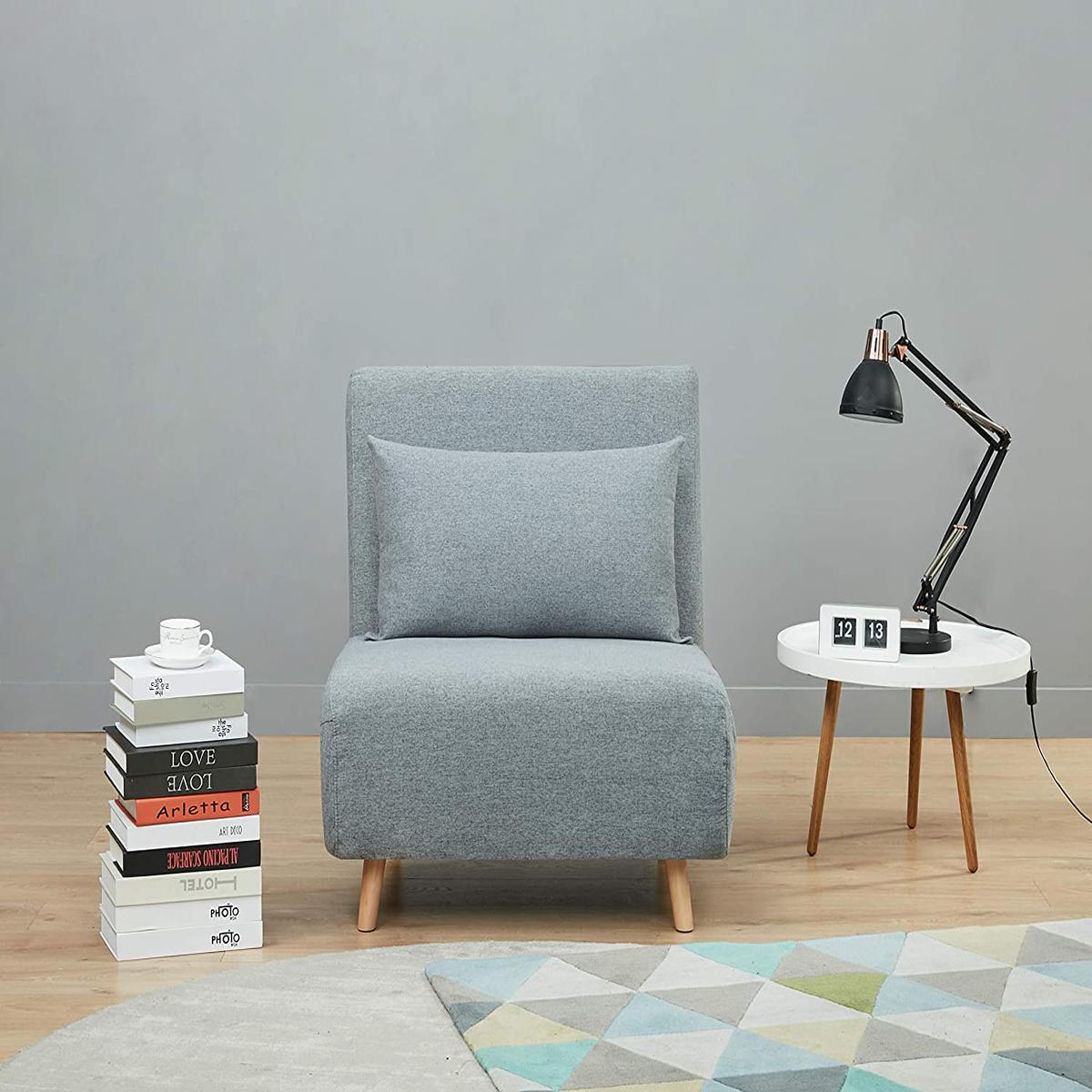 A&D Home Tustin Fabric Twin Sleeper Convertible Chair Futon Sofa Bed With Pillow Included - Polyester / Polyfill | Moon Light