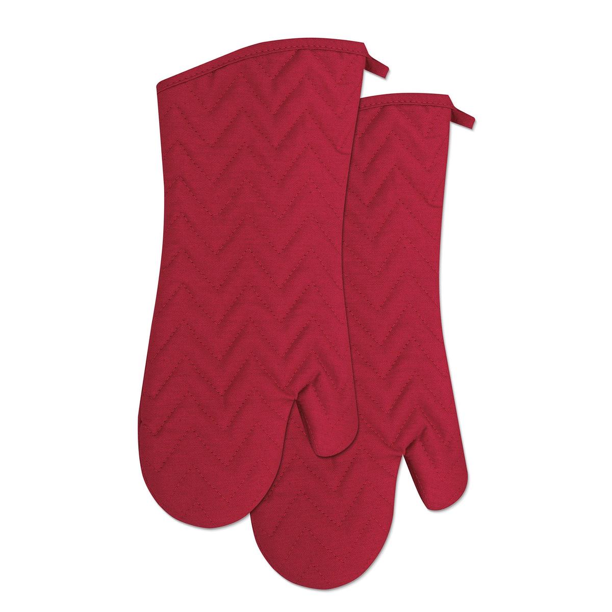 2 Red Woven Oven Mitts 100% Cotton 7x14in