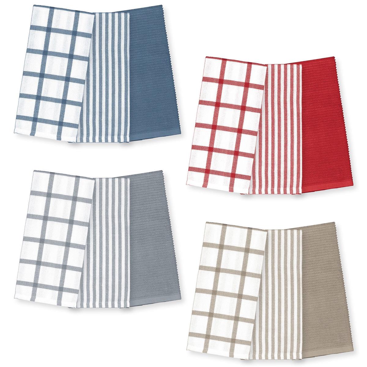 3 Woven Kitchen Towels 100% Cotton 18x28in VRT