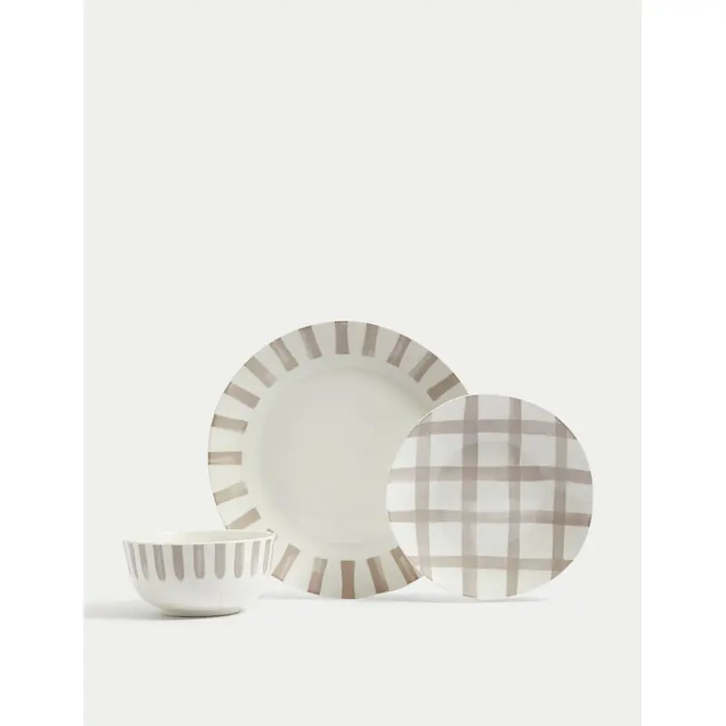 12 Piece Linear Striped Dinner Set