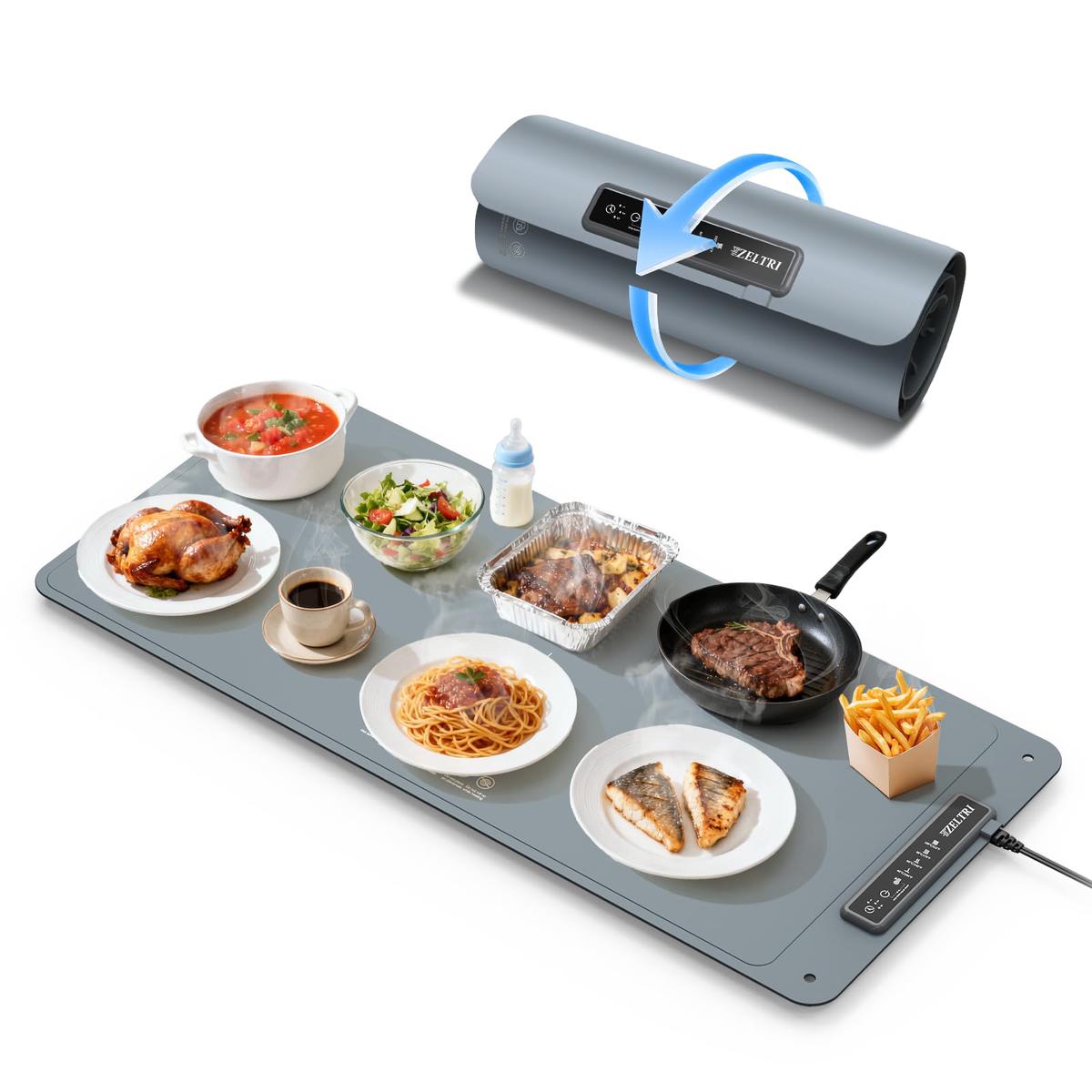 ZELTRI Food Warmer Mat Plug and Play-Extra Large 36''X16'' Rapid Full Surface Heating, 4 Level Temp, 5 Hour Timer, Child Lock, Portable Warming Mat for Family Gatherings, Parties, Outdoor Camping