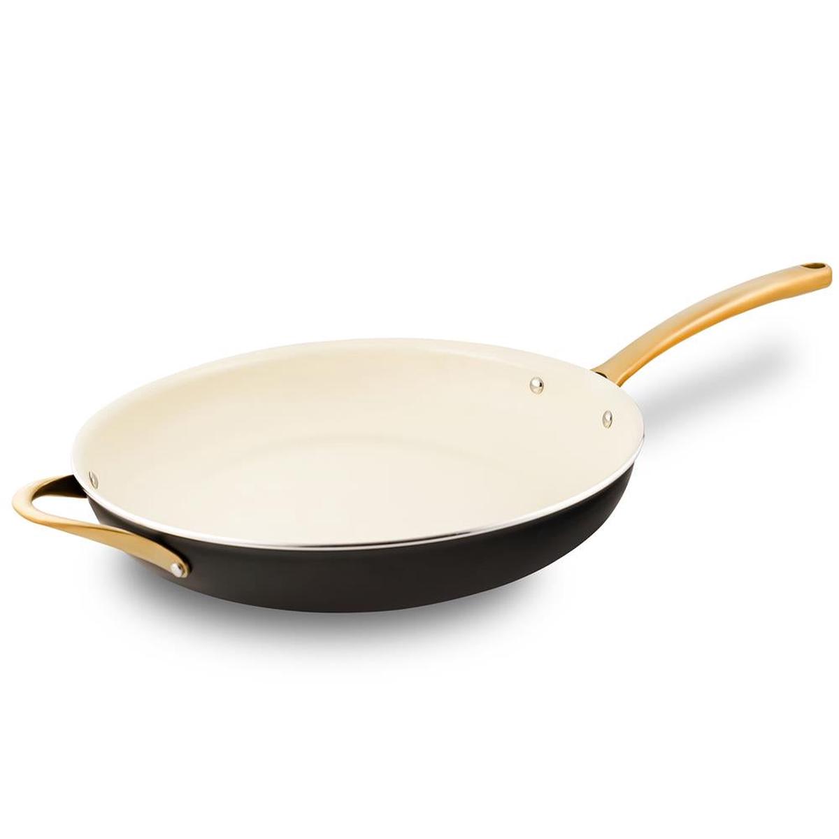14'' Non-Stick Fry Pan Durable Pan With Silicone Handle, Interior Non-Stick Ceramic Coating And Polyester Coating Outside