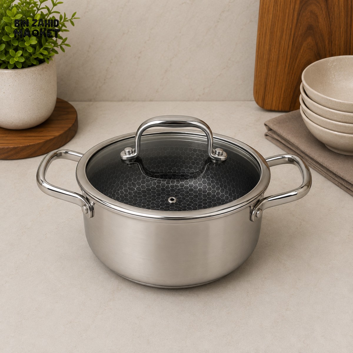 TRI-PLY STAINLESS STEEL CASSEROLE WITH GLASS LID - 20CM