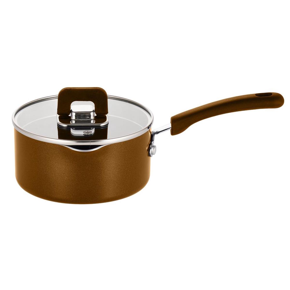1.5Qt Non-Stick Saucepan with Lid, Foldable Knob, Brown
