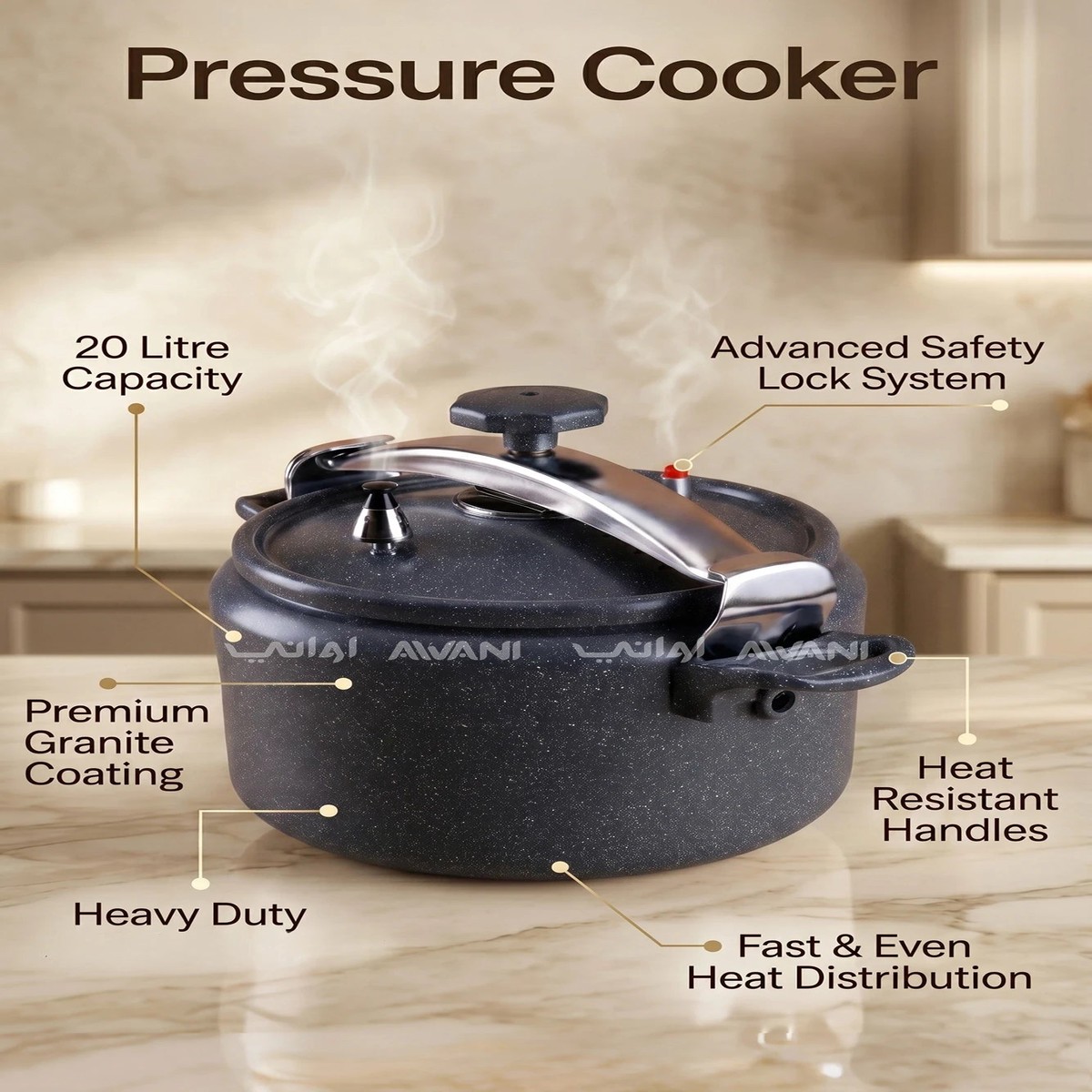 20 Litre Heavy-Duty Aluminum Pressure Cooker with Premium Granite Coating - Grey