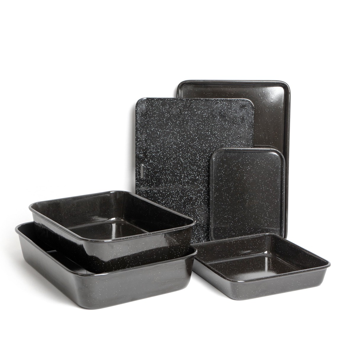 6pc Vitreous Enamel Non-Stick Cookware Set with 2x Roasting Pans and 4x Baking Trays