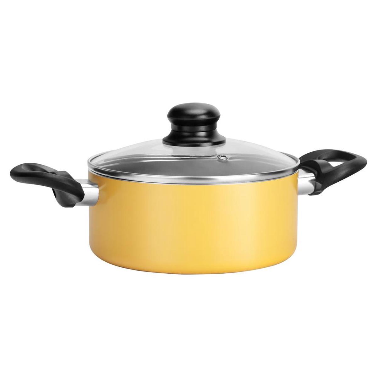 Yellow Cooking Pot With Lid, (1.81 Qt) Kitchen Cookware, Black Coating Inside, Heat Resistant Lacquer Outside (Yellow)