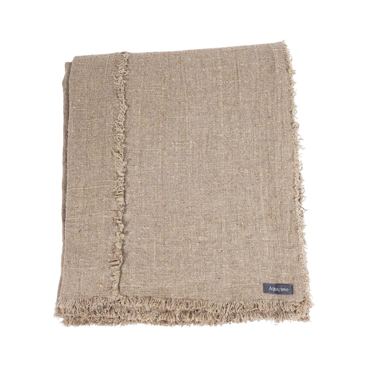 AquaVireo Fringed Linen Tablecloth Natural