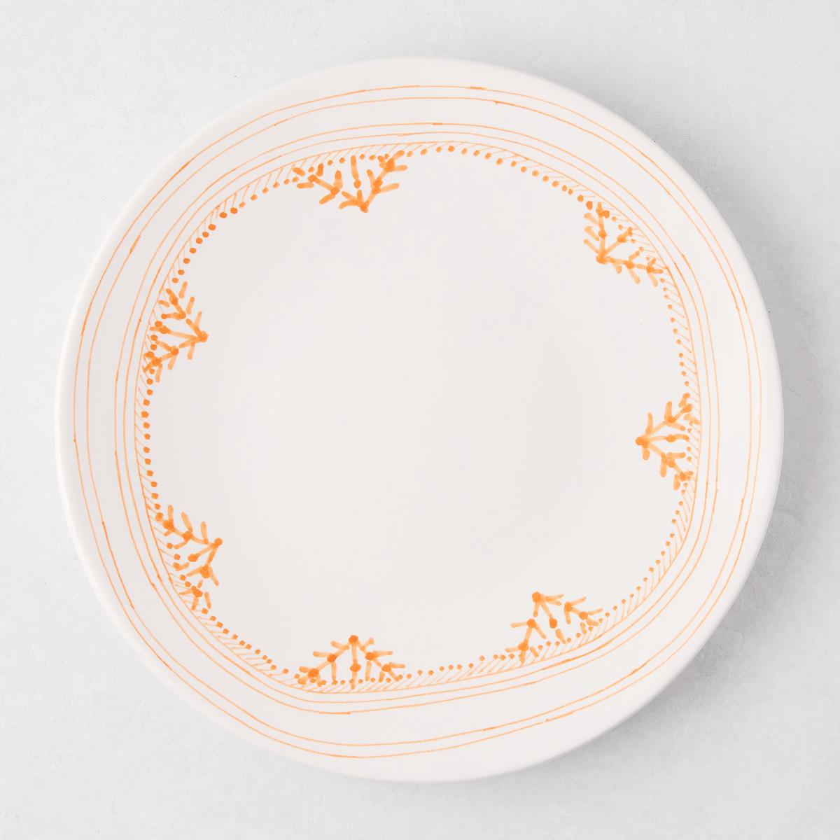 Peter Dunham Hudson Grace Orange Fez Hand-Painted Border Dinner Plate