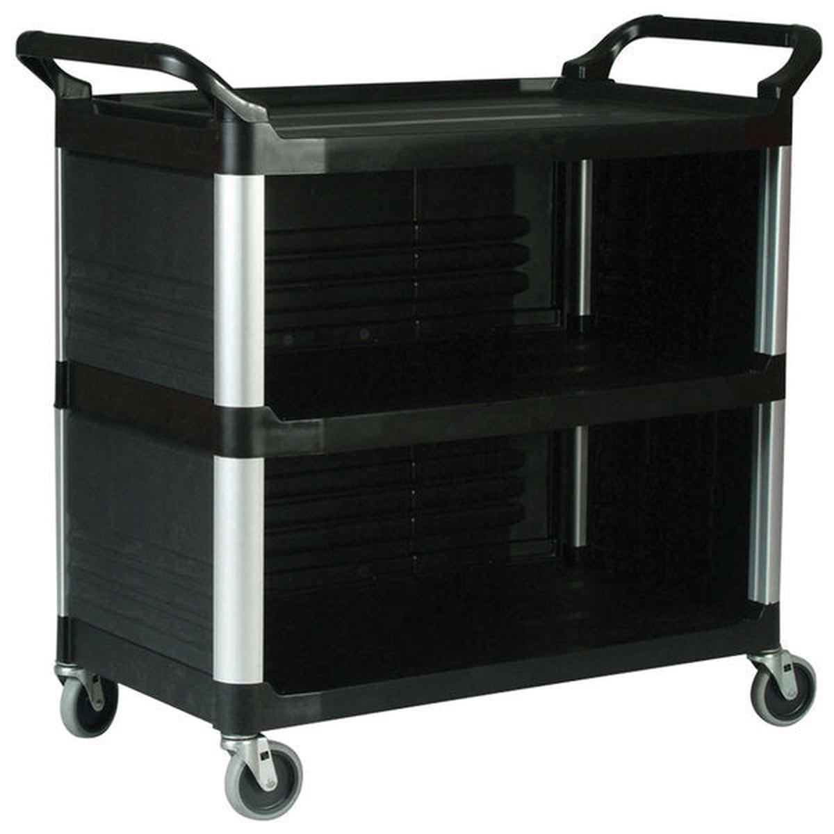 RUBBERMAID UTILITY CART WITH ENCLOSED END PANELS ON 3 SIDES BLACK