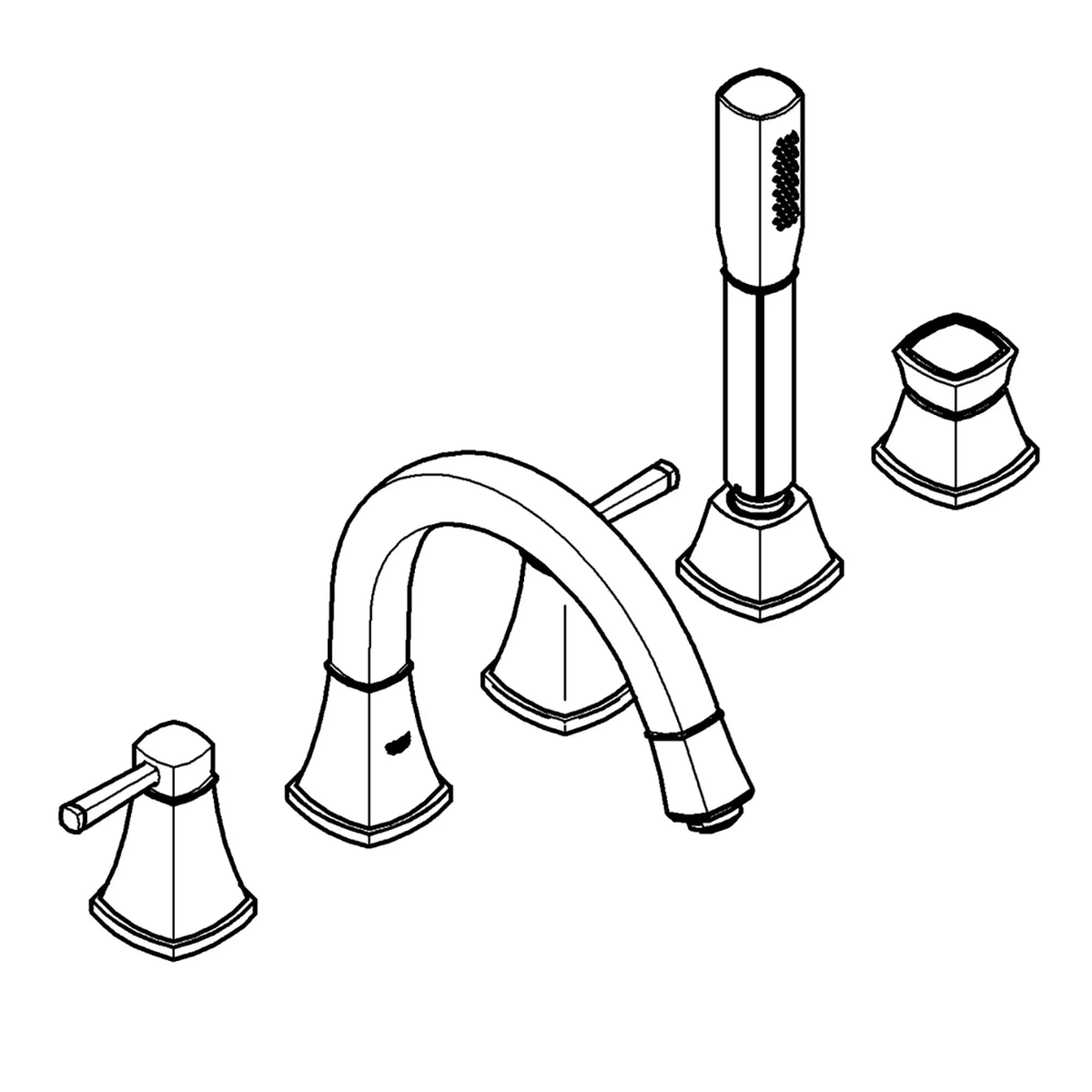 5-Hole 2-Handle Deck Mount Roman Tub Faucet with 175 GPM Hand Shower