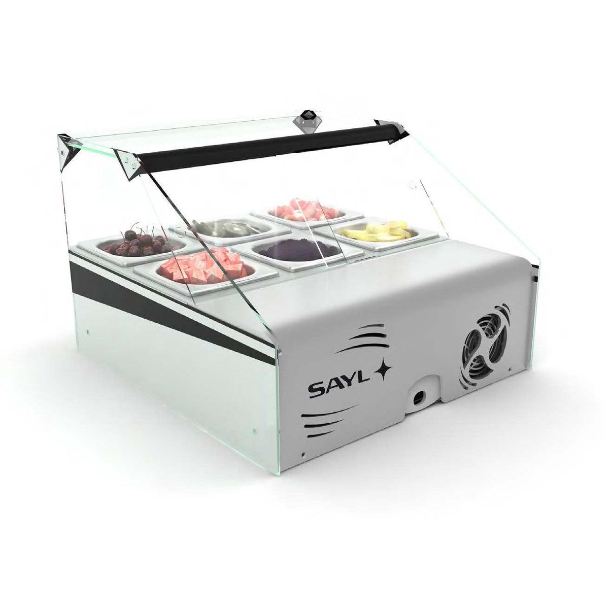 Sayl Countertop Refrigerated Display for Topping Ingredients (fruits Chocolate) of Yogurts and Ice Cream - Capacity 6 GN 16
