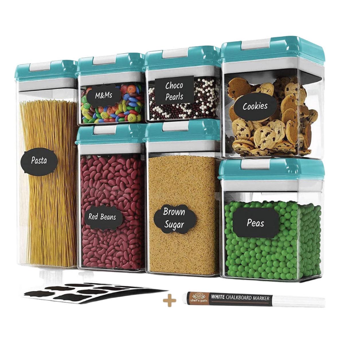 Airtight Food Storage Containers for Kitchen Pantry Organization and Storage - BPA Free Plastic Food Containers with Lock Lids - Sugar Flour Pasta Cereal Canister with Labels Marker