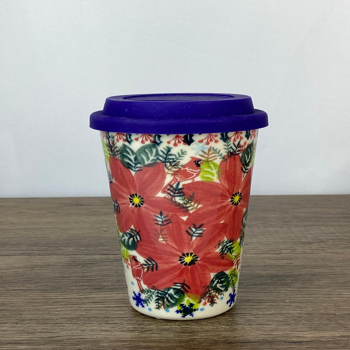 14oz Unikat Travel Mug - Shape V559 - Cardinal Poinsettia