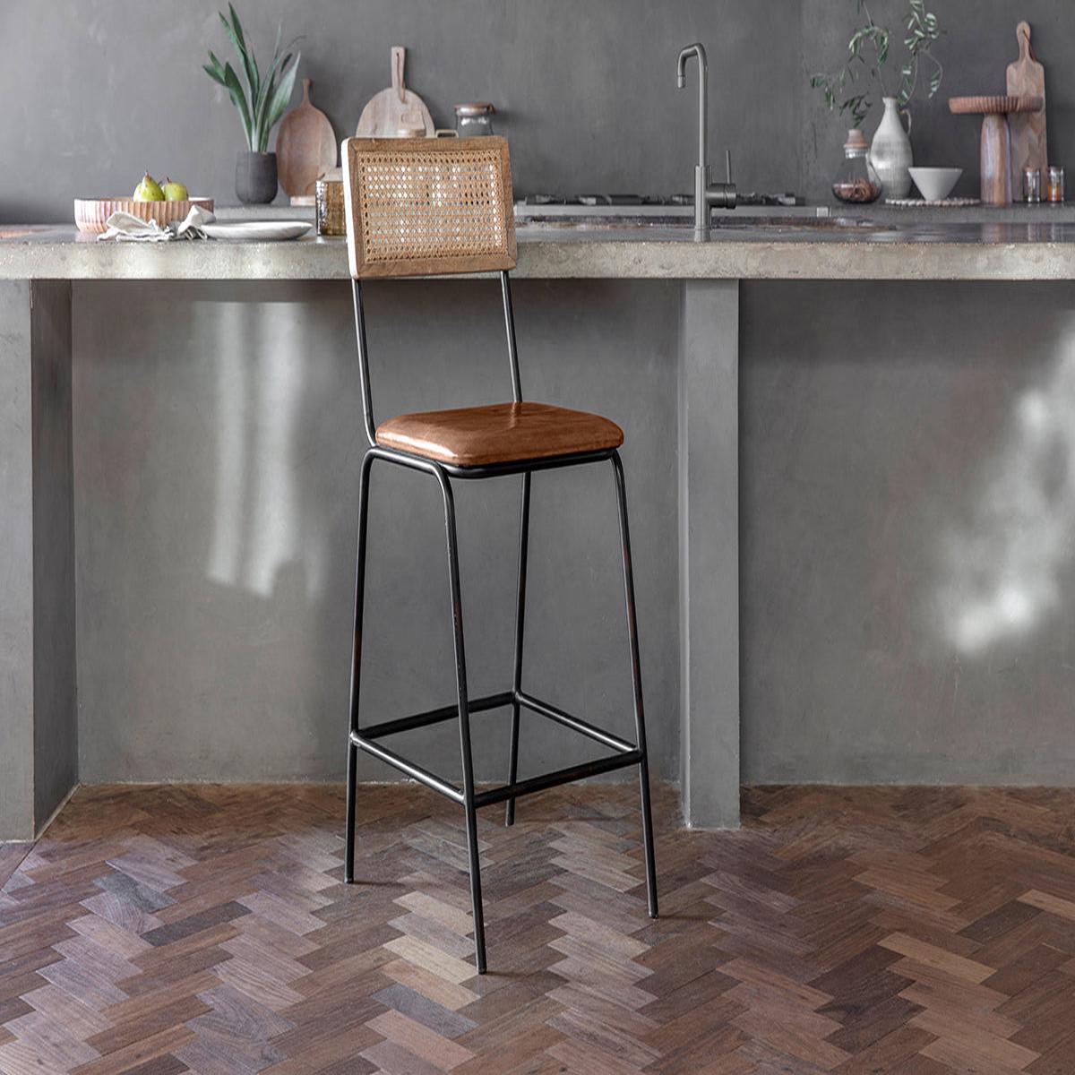 Iswa Leather Cane Counter Chair - Aged Tan