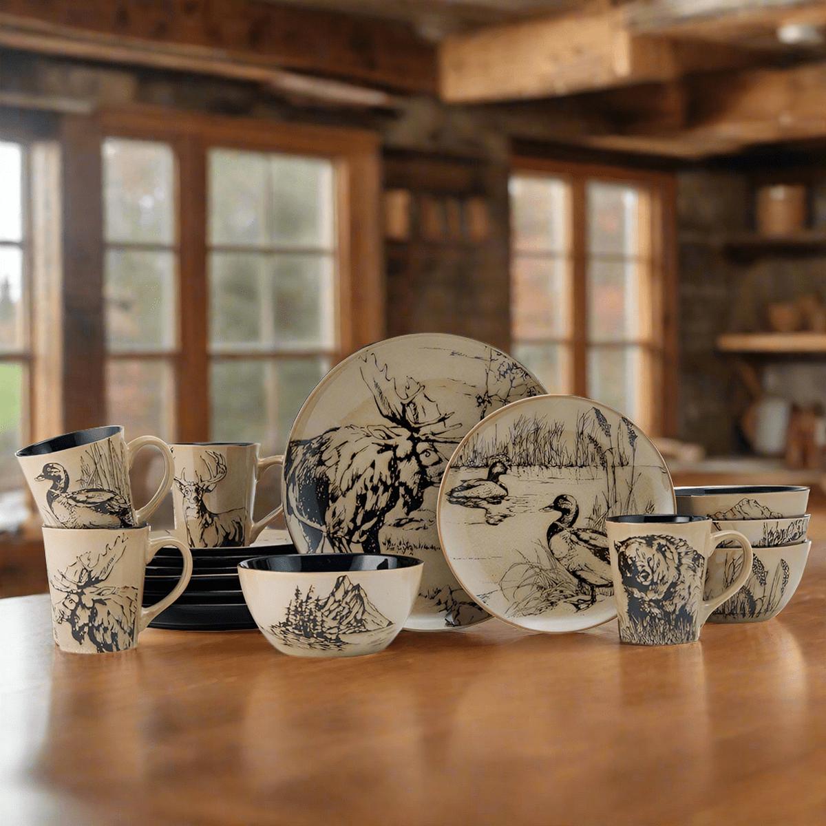 Mossy Oak Animal Print 16 Piece Dinnerware Set Service for 4