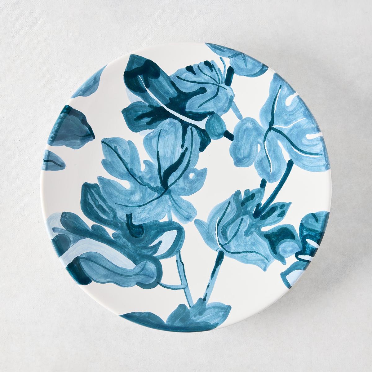 Peter Dunham Hudson Grace Hand-Painted Blue Fig Leaf White Salad Plate