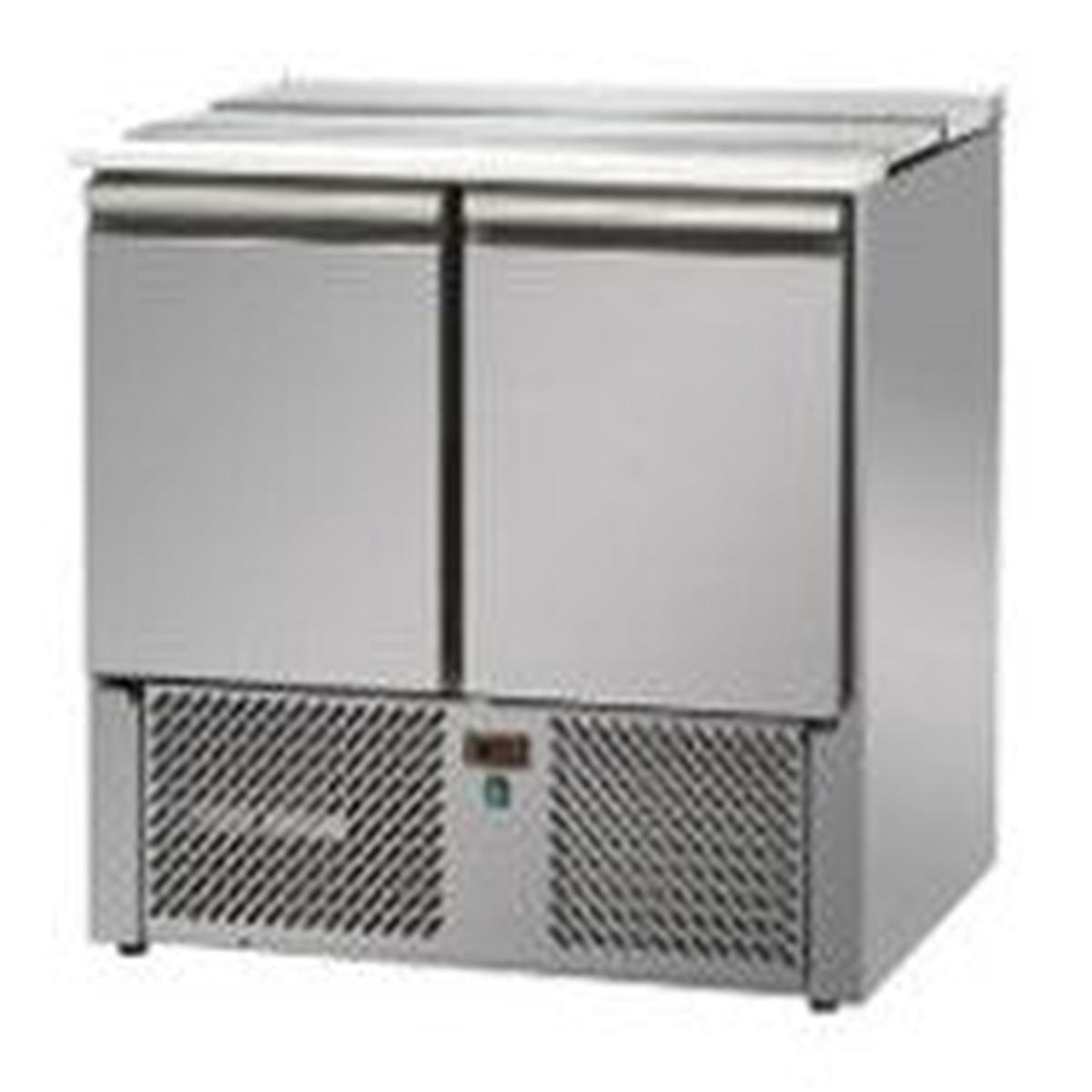 2 DOORS VENTILATED SALAD COUNTER REFRIGEATOR BUILT-IN UNIT WITH SS LID AND POLYETHYLENE WORKTOP