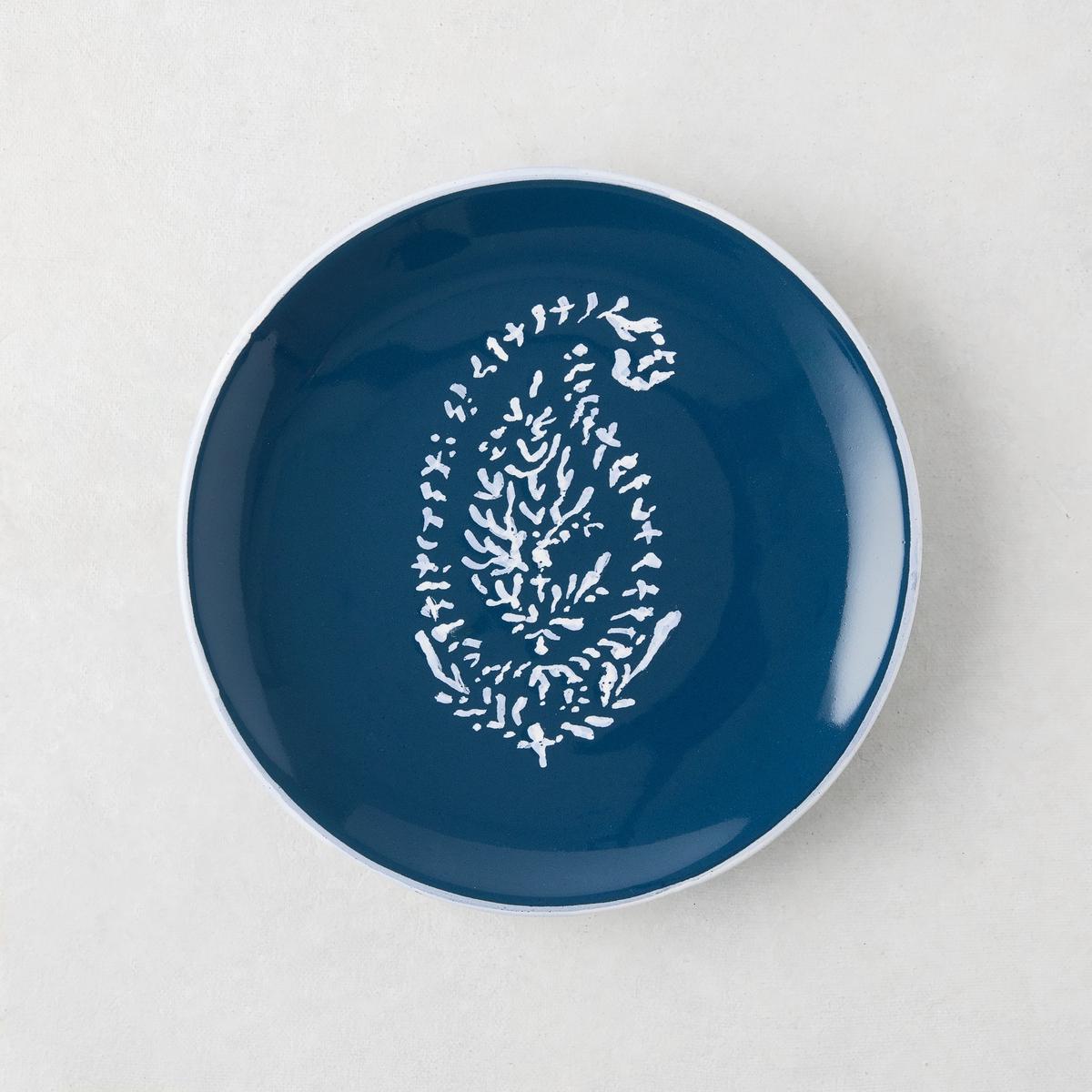 Peter Dunham Hudson Grace Hand-Painted Kashmir Paisley Indigo Blue Appetizer Plate