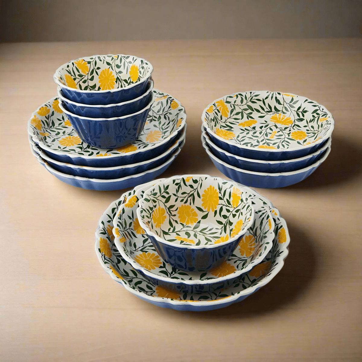Tranquil Elegance 12 Piece Dinnerware Bowl Set Service for 4