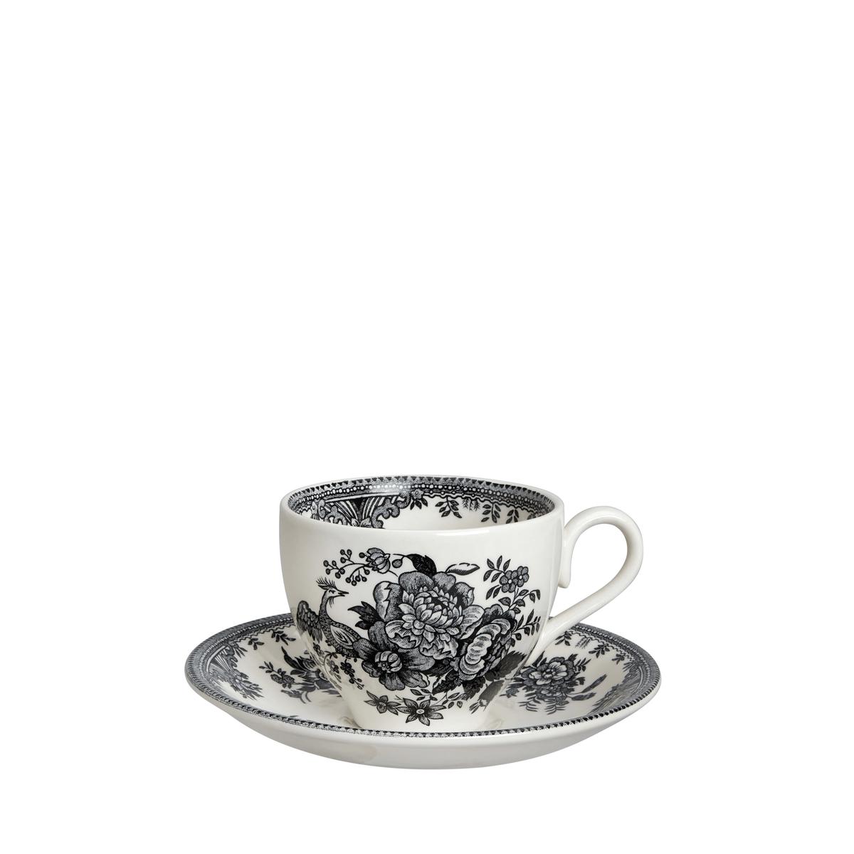 Black White Asiatic Pheasants Teacup Saucer