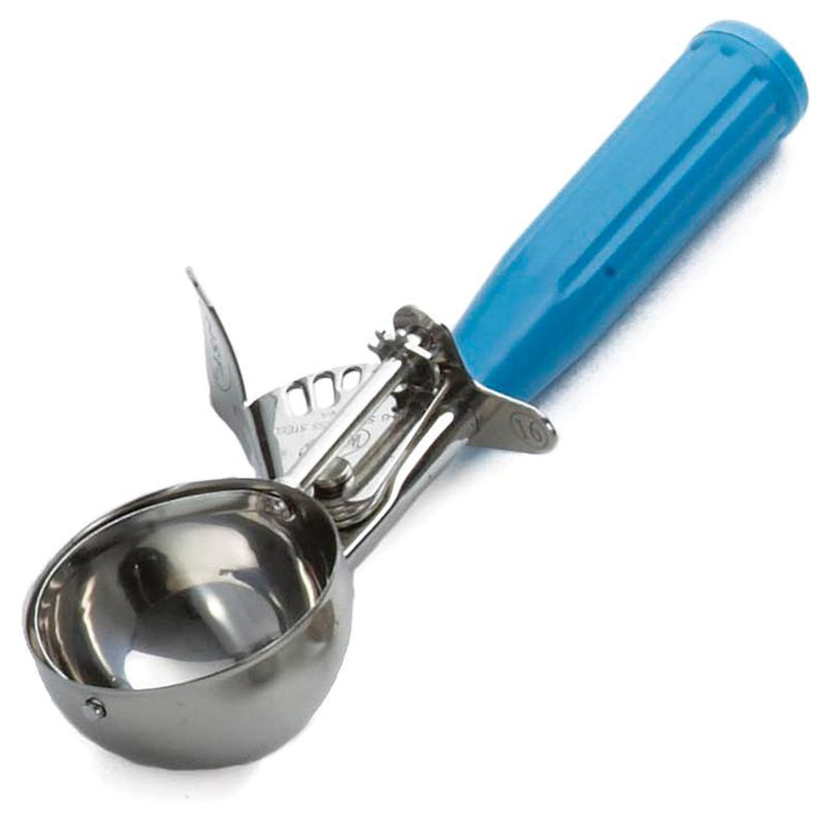 Tablecraft 2116 8375 Inch Cash and Carry Disher 2-38 Oz Stainless Steel Blue Handle
