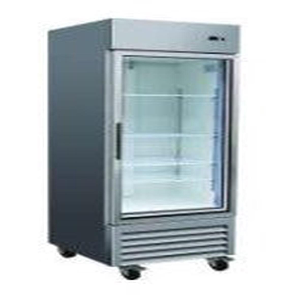 1 Glass Door Upright Refrigerator with 3 Shelfs and Castors