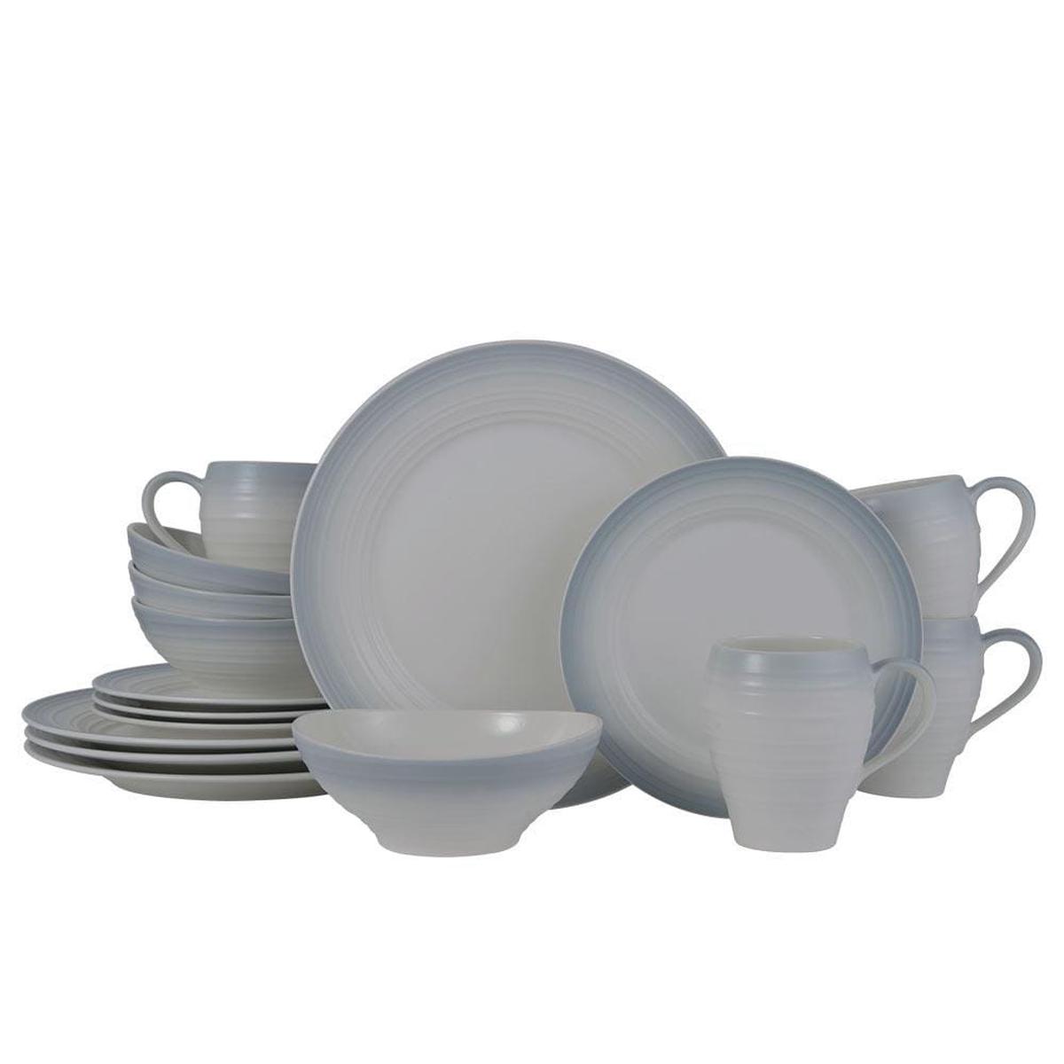 Swirl Ombre Grey 16 Piece Dinnerware Set Service for 4