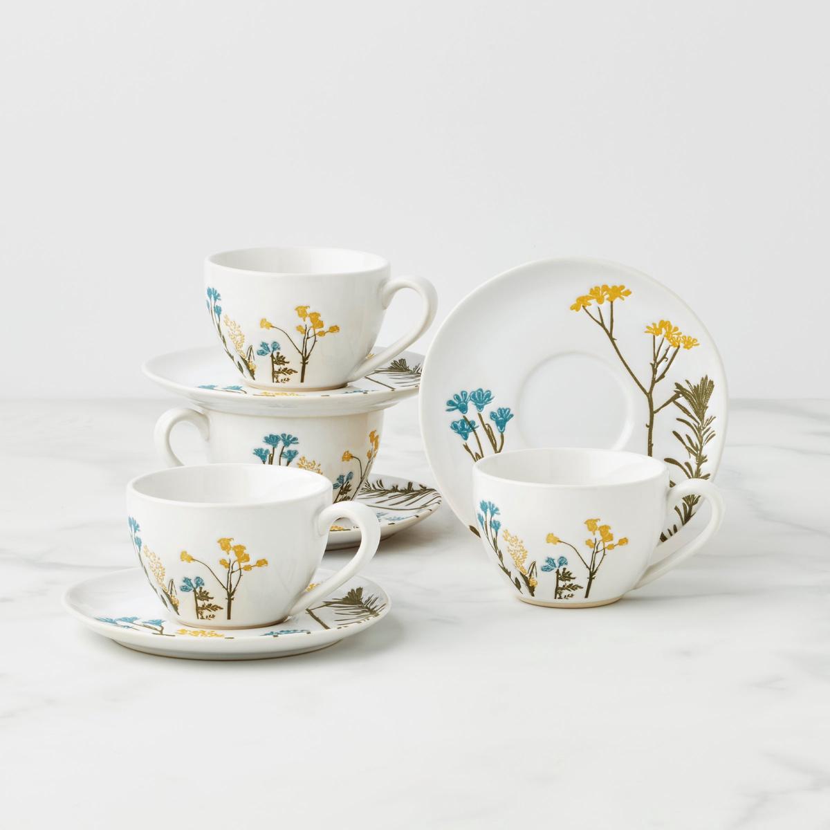 Wildflowers 8-Piece Espresso Cups Saucers Set