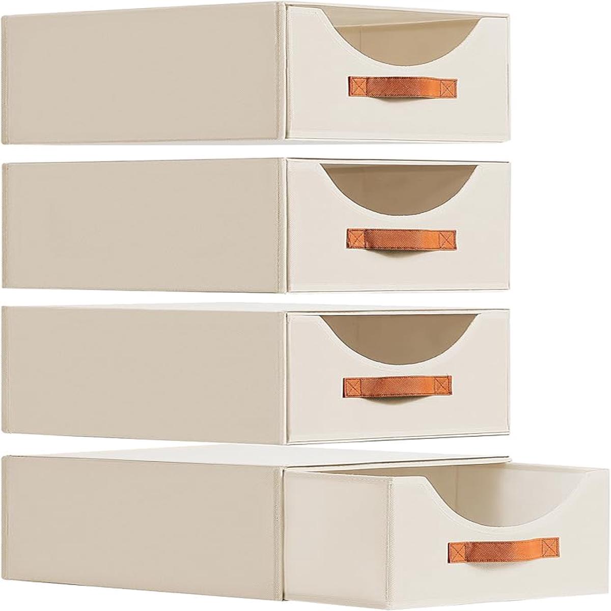 Stackable Closet Drawers Organizers - 4 Pack Fabric Basket Foldable Clothing Storage Bins with Reinforced Handles for Wardrobe Bedroom DresserShelves