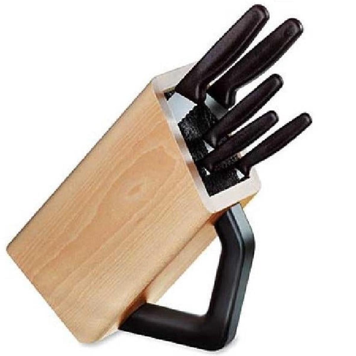 VICTORINOX UNIVERSAL CUTLERY BLOCK BROWN BLACK WOOD WITH 5 KNIVES