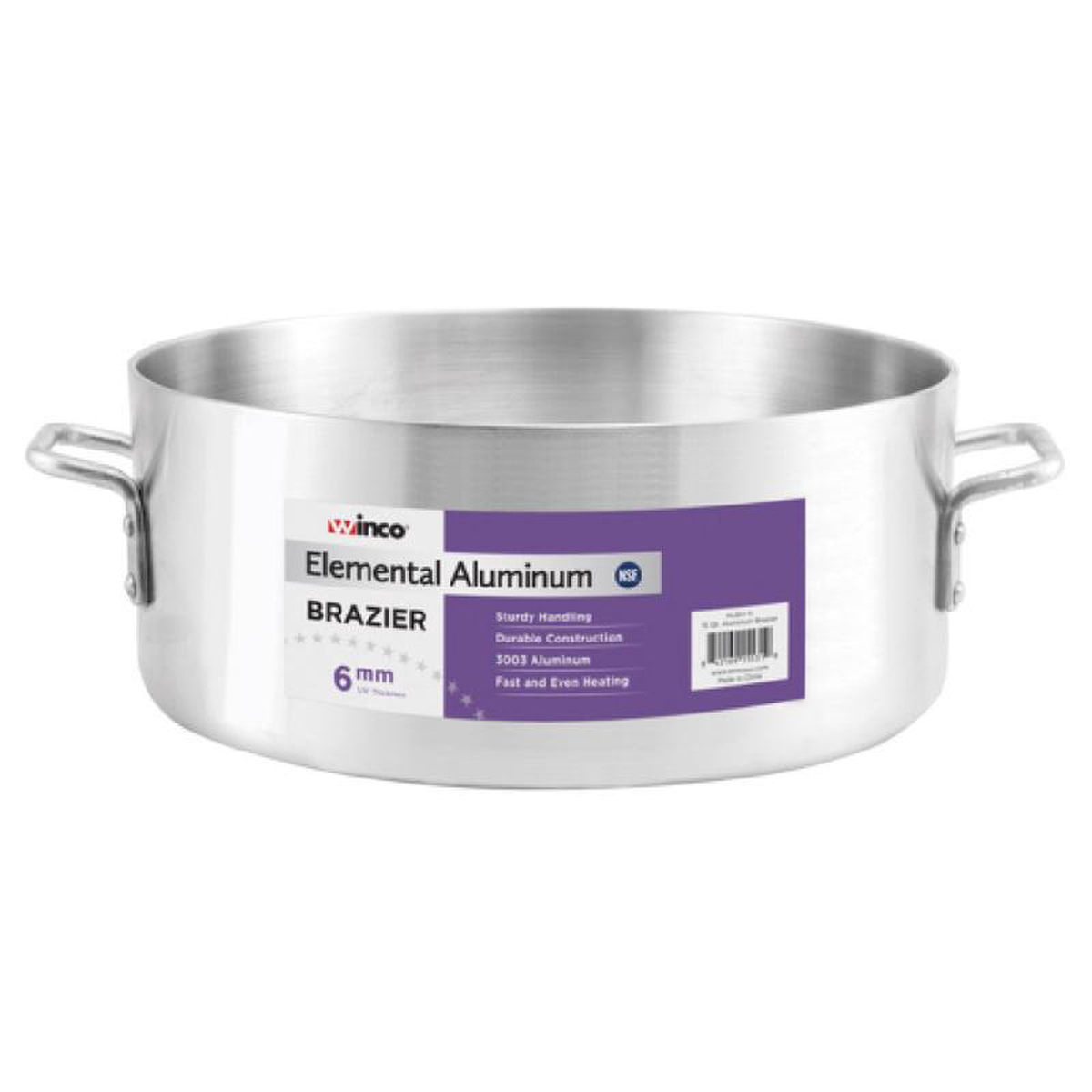 Winco ALBH-24 24 Qt Brazier Pan 18-14 Inch 6mm Aluminum NSF