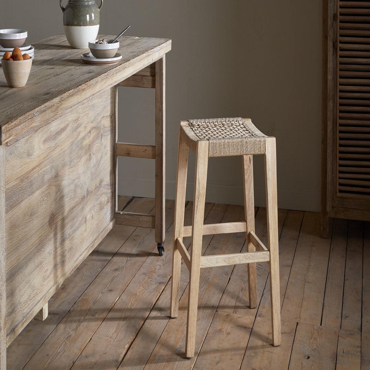 Aamani Mango Wood Cord Counter Stool - Natural