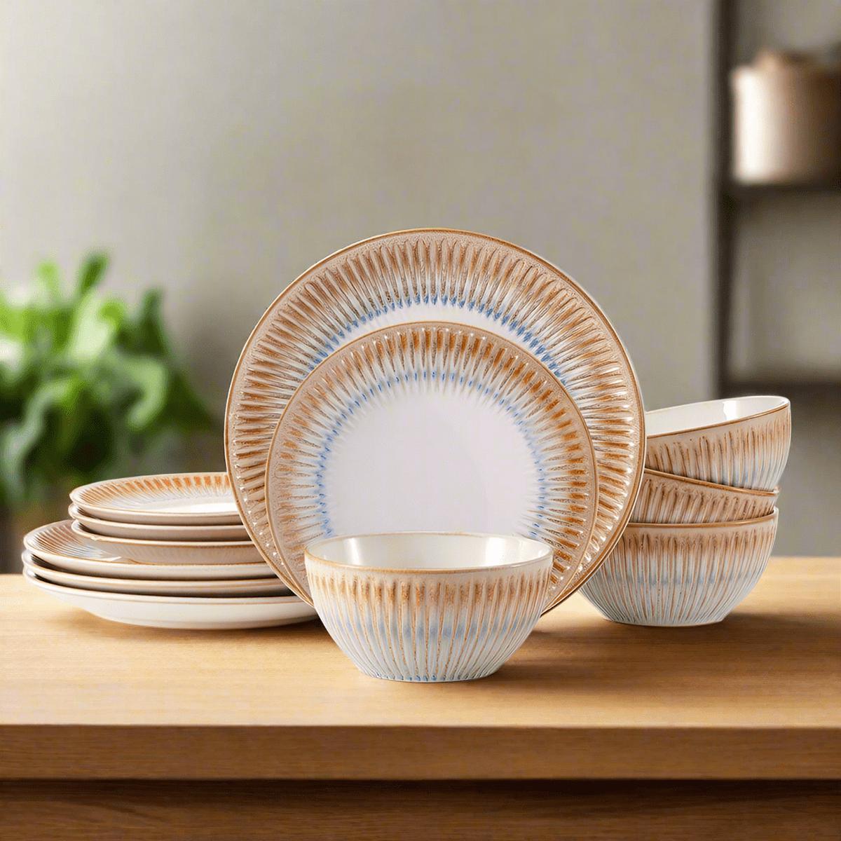 Hensley Taupe 12 Piece Dinnerware Set Service for 4