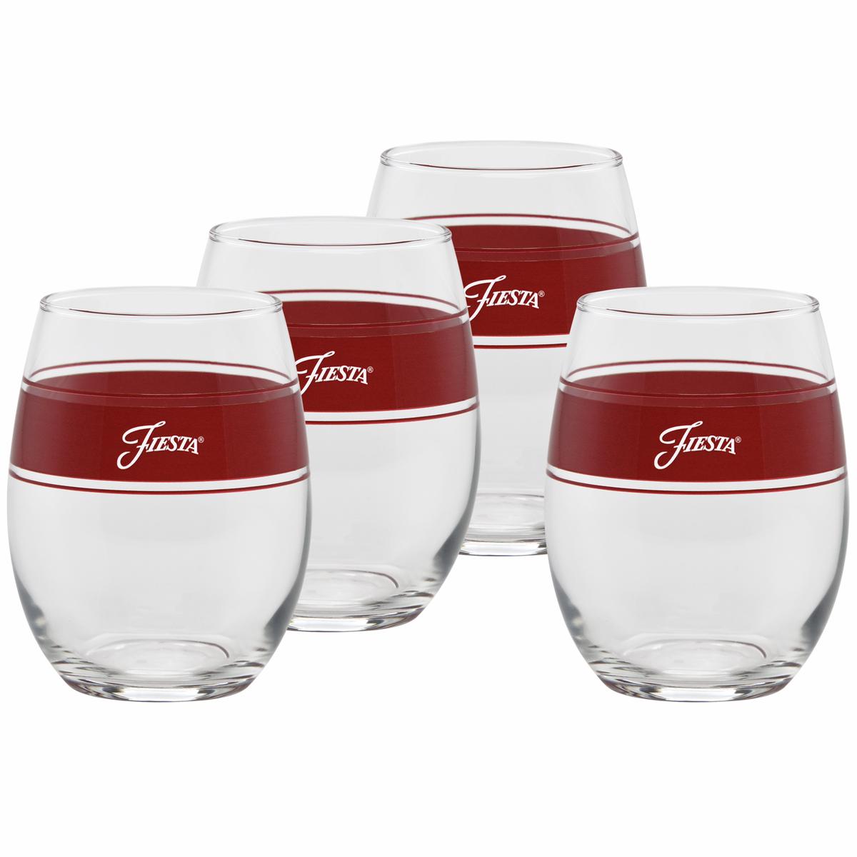 15 oz Fiesta Frame Stemless Wine Scarlet Set of 4