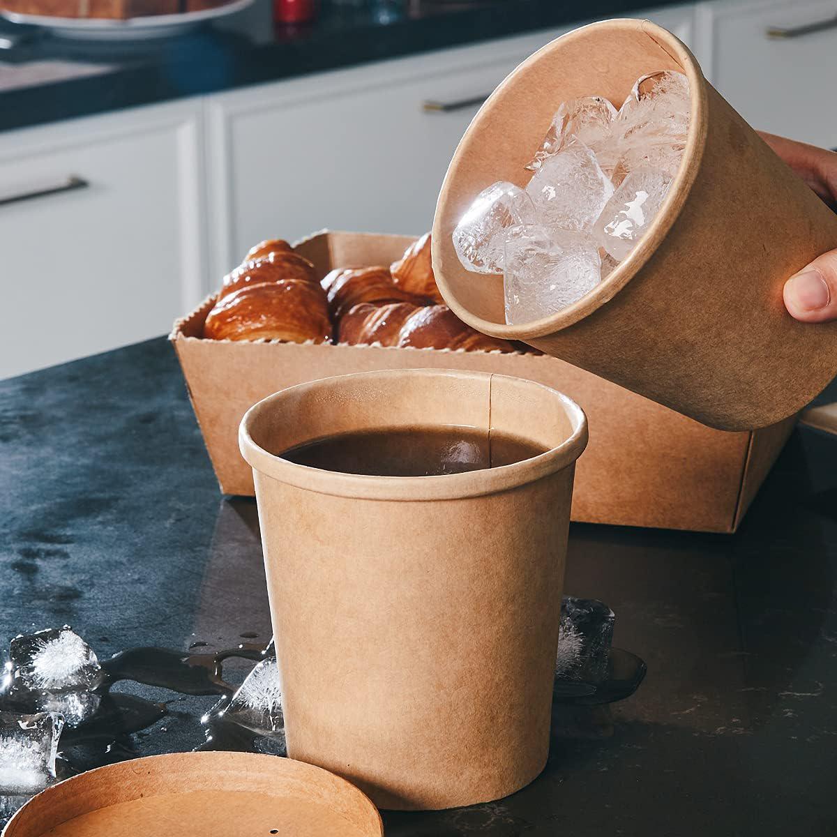 16 oz Paper Food Containers with Lids Ice Cream Pint Containers 16 oz Disposable Soup Containers Paper Freezer Containers Pint Ice Cream Cups (60 Cups 60 Lids)
