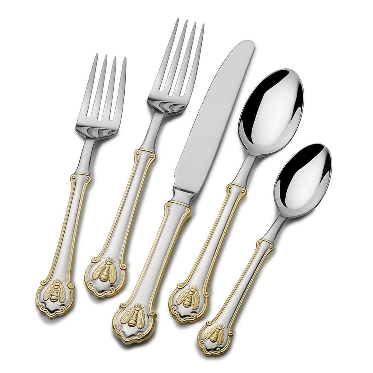 Napoleon Bee Gold Accent 45 Piece Flatware Set Service for 8