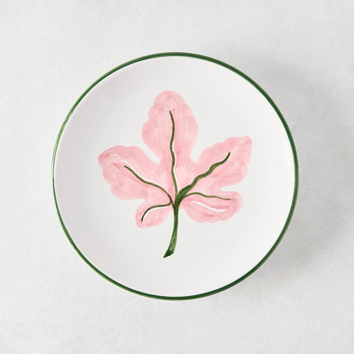 Peter Dunham Hudson Grace Hand-Painted Pink Fig Leaf Appetizer Plate