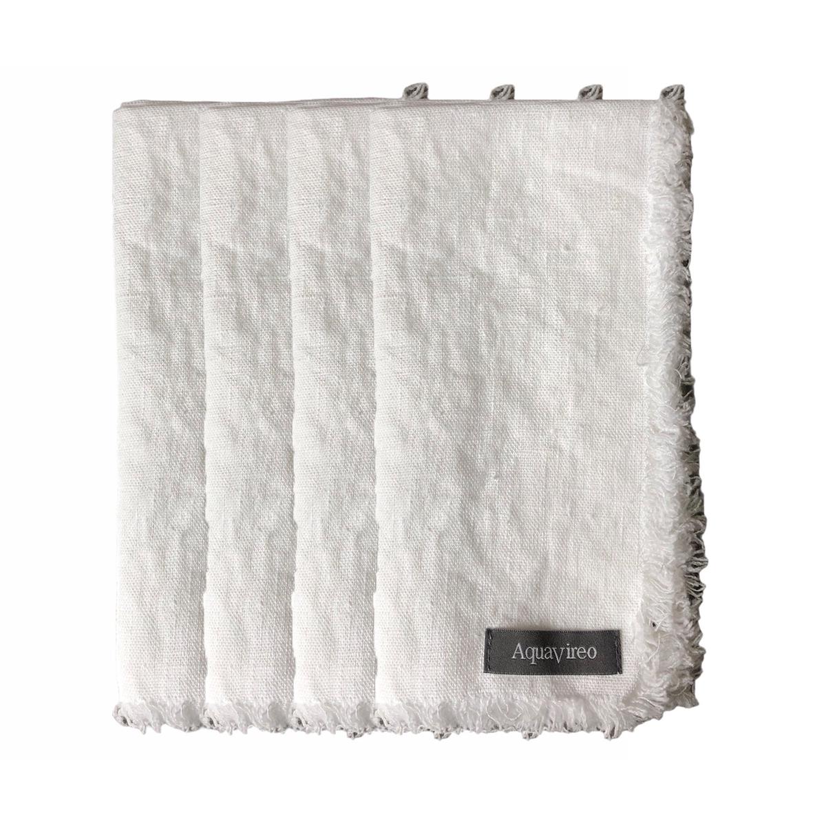 AquaVireo Fringed Linen Napkins Pack of 4 47x47cm White