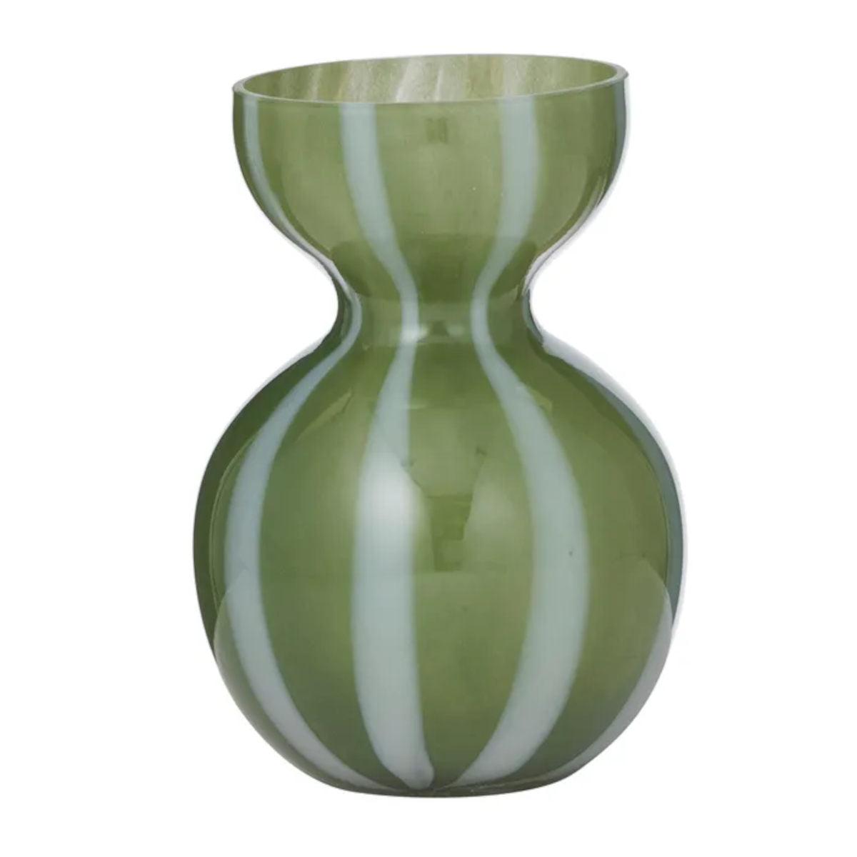 Coast to Coast Bobbi Glass Vase Stripe OliveWhite 13x18cm