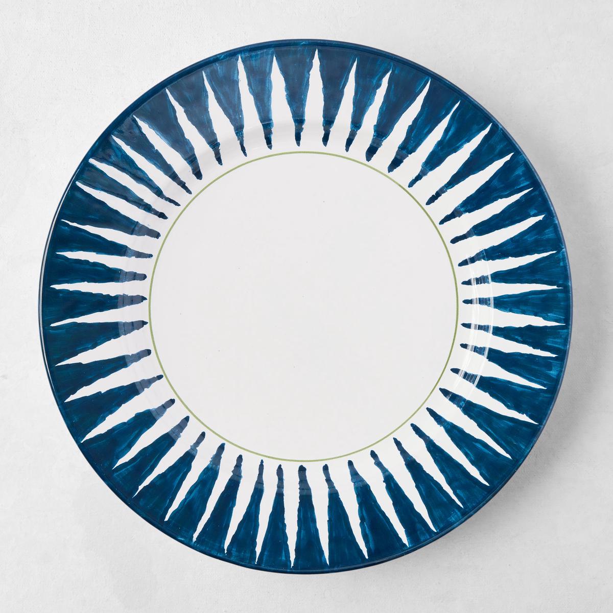 Peter Dunham Hudson Grace Indigo Blue Hand-Painted Sunburst Dinner Plate