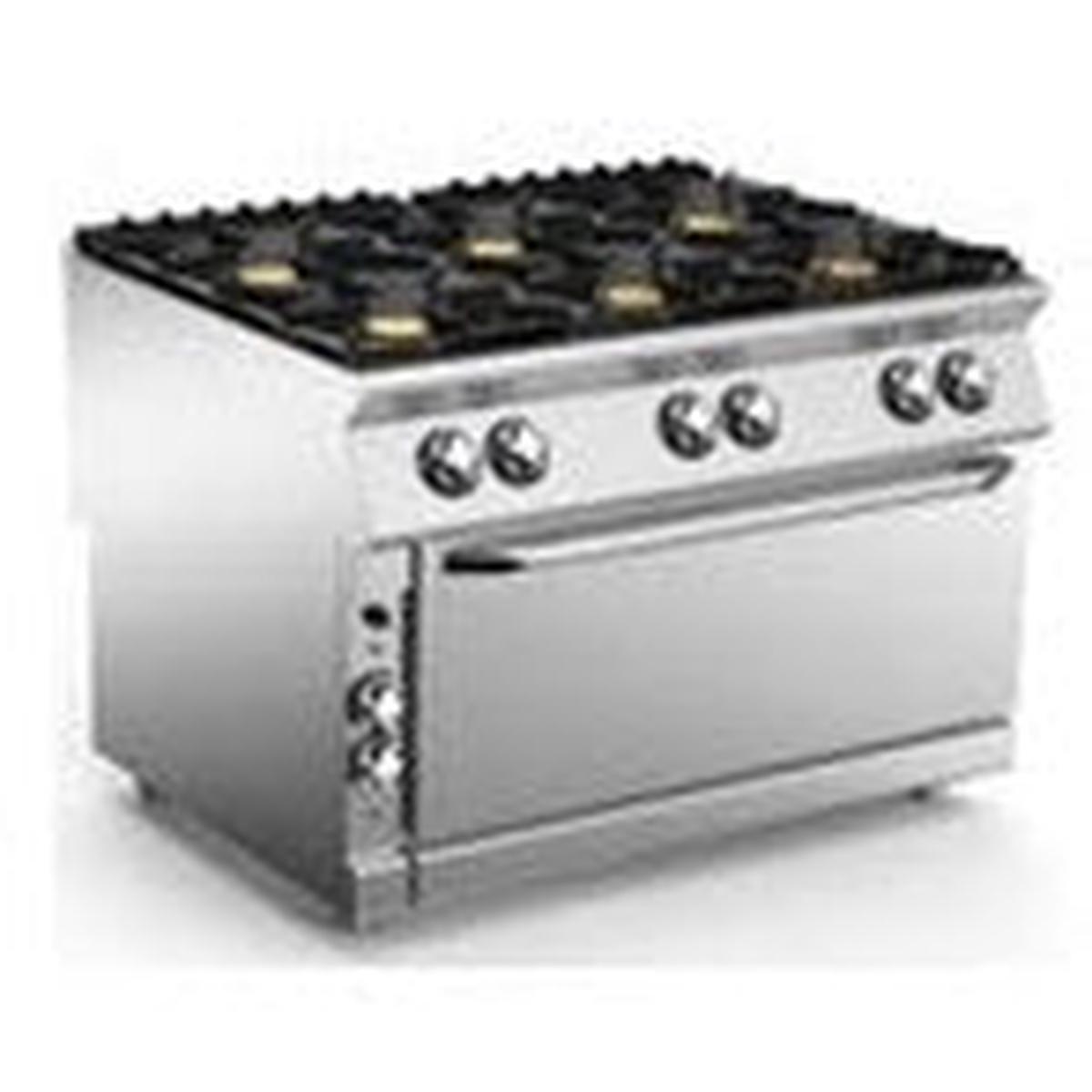 6 Burner Gas Range on Gas Maxi Oven with Upper Heating Element - Grill Voltage 230V Single Ph